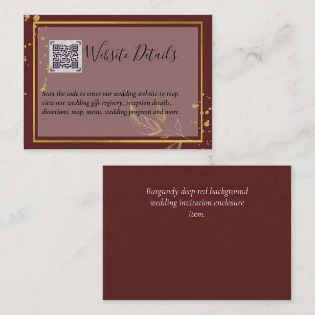 Tarjeta De Visita Boda QR CODE RSVP GIFTS DETAILTS Website (Anverso / Reverso)