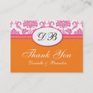 Tarjeta De Visita Boda rosa y Naranja Gracias