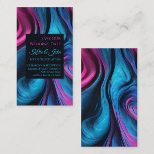 Tarjeta De Visita Boda Salva nuestra Fecha- Azul y Rosa modernos-