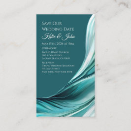 Tarjeta De Visita Boda Salven nuestra cita- Verde Esmeralda moderno-