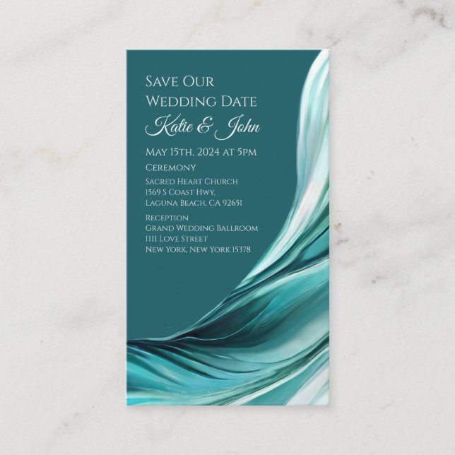 Tarjeta De Visita Boda Salven nuestra cita- Verde Esmeralda moderno- (Anverso)