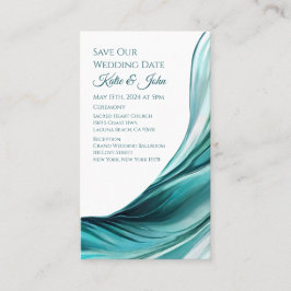 Tarjeta De Visita Boda Salven nuestra cita- Verde Esmeralda moderno-