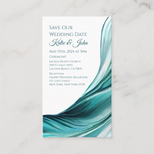 Tarjeta De Visita Boda Salven nuestra cita- Verde Esmeralda moderno- (Anverso)