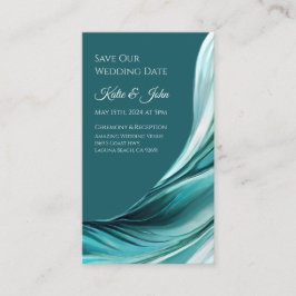 Tarjeta De Visita Boda Salven nuestra cita- Verde Esmeralda moderno-