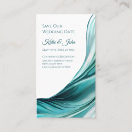 Tarjeta De Visita Boda Salven nuestra cita- Verde Esmeralda moderno-