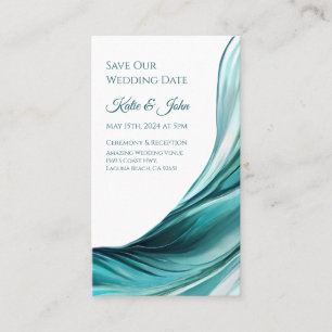 Tarjeta De Visita Boda Salven nuestra cita- Verde Esmeralda moderno-
