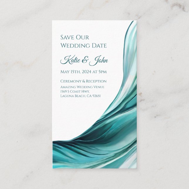 Tarjeta De Visita Boda Salven nuestra cita- Verde Esmeralda moderno- (Anverso)