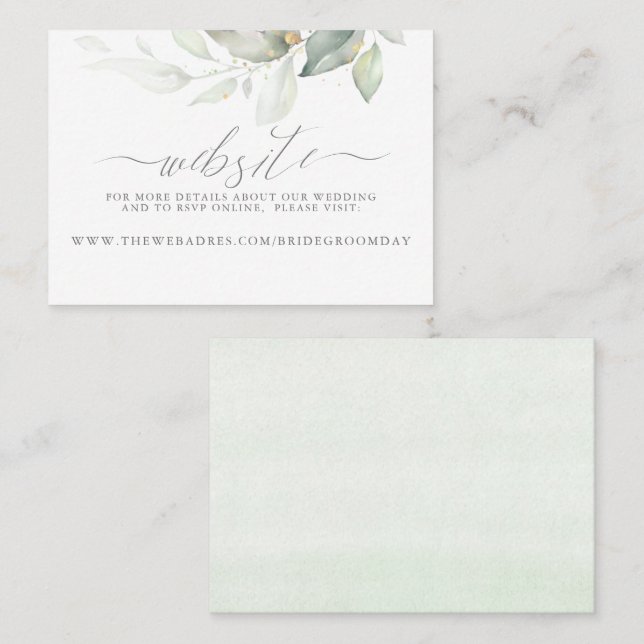 Tarjeta De Visita Boda Sitio Web Gold Greenery (Anverso / Reverso)