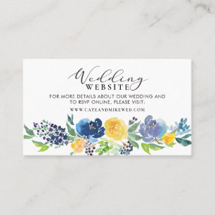 Tarjeta De Visita Boda web Navy Blue and Yellow Floral