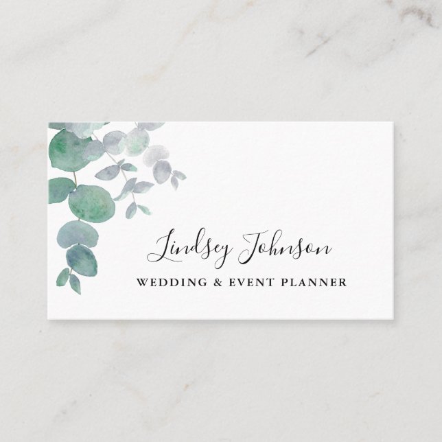 Tarjeta De Visita Boda Y Planificador De Eventos De Eucalyptus Green (Anverso)