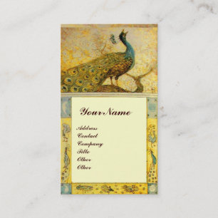 Tarjeta De Visita BODAS AMOR PAVOS REALES MONOGRAMA amarillo marrón 