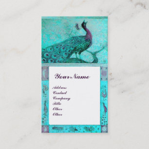 Tarjeta De Visita BODAS AMOR PAVOS REALES MONOGRAMA Aqua Azul blanco