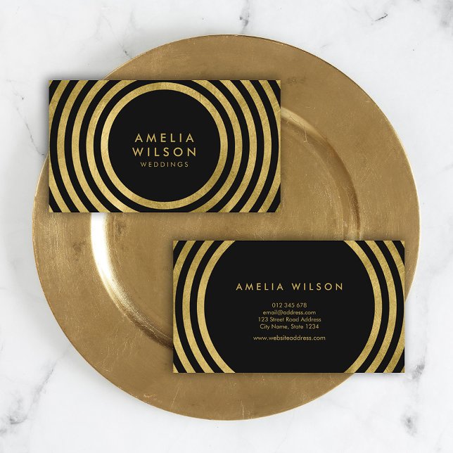 Tarjeta De Visita Bodas elegantes de Black Gold Round Lines (Subido por el creador)