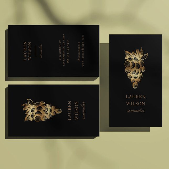 Tarjeta De Visita Bodega dorada Bodega Sommelier Elegante (Subido por el creador)