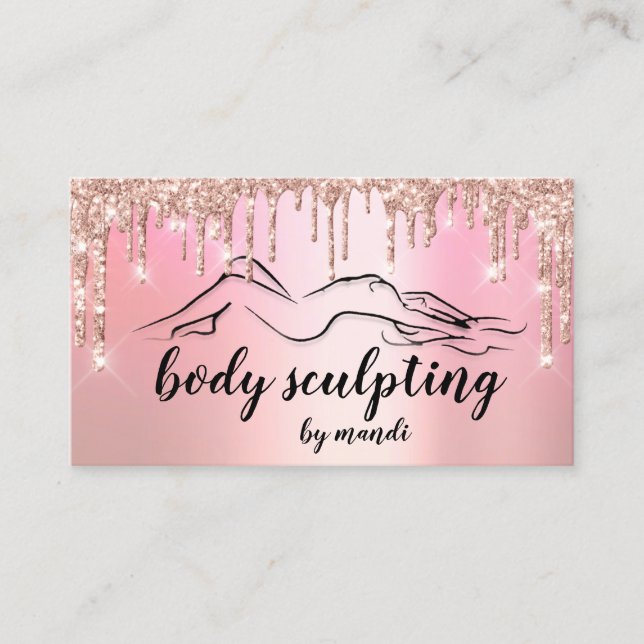 Tarjeta De Visita Body Sclupting Beauty Logo Glitter Drips Pink (Anverso)