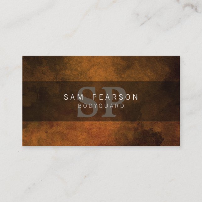 Tarjeta De Visita Bodyguard Personal Services Brown Grunge Monogram (Anverso)