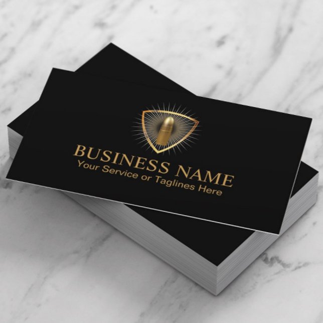 Tarjeta De Visita Bodyguard Security Gold Bullet moderno negro y oro (Subido por el creador)