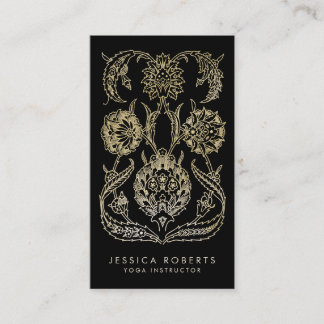 Tarjeta De Visita Bohemian Black Gold Look Moderno Floral