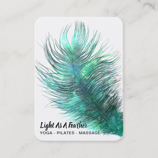 Tarjeta De Visita *~* Bohemian Cosmic Emerald Feather (Anverso)
