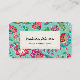 Tarjeta De Visita Bohemio Turquesa azul floral Folk Flores