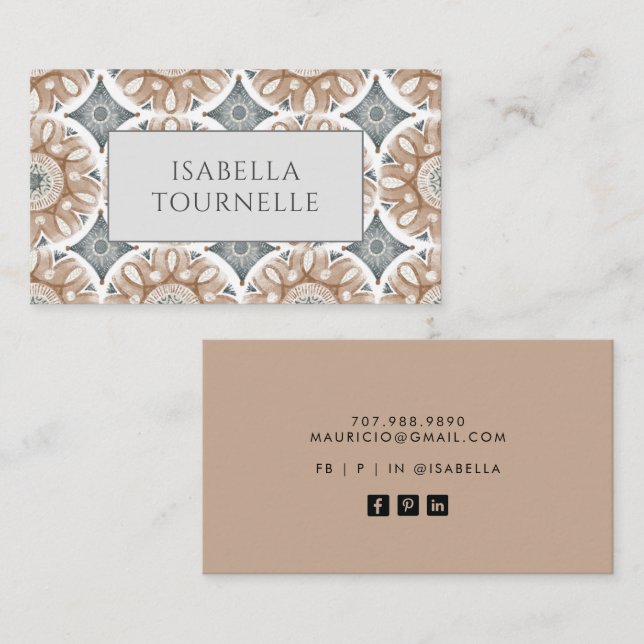 Tarjeta De Visita Boho Abstract Brown Gray Calling Card (Anverso / Reverso)