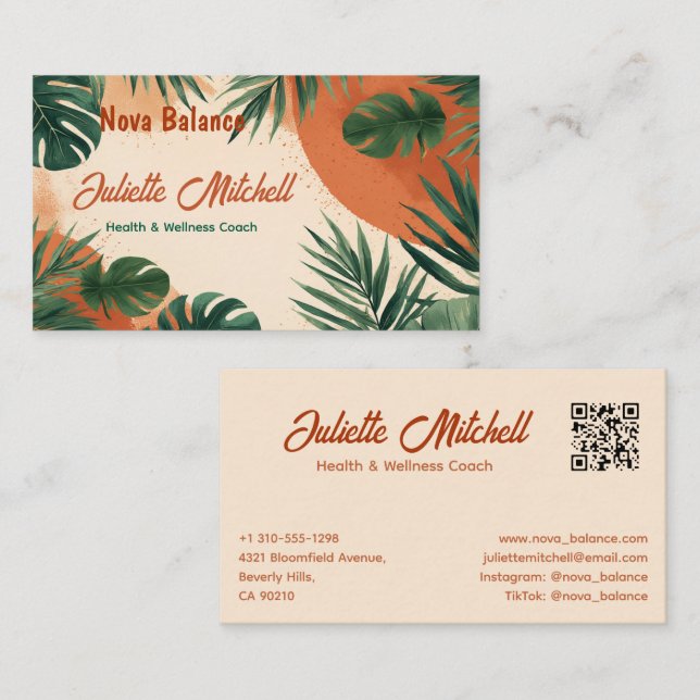 Tarjeta De Visita Boho Abstract Terracotta Tropical Business Card (Anverso / Reverso)