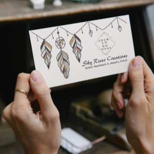 Tarjeta De Visita Boho americano nativo Feather Artisans Craftspeopl