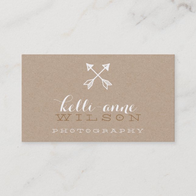 Tarjeta De Visita BOHO ARROW LOGO rústico kraft blanco moderno (Anverso)
