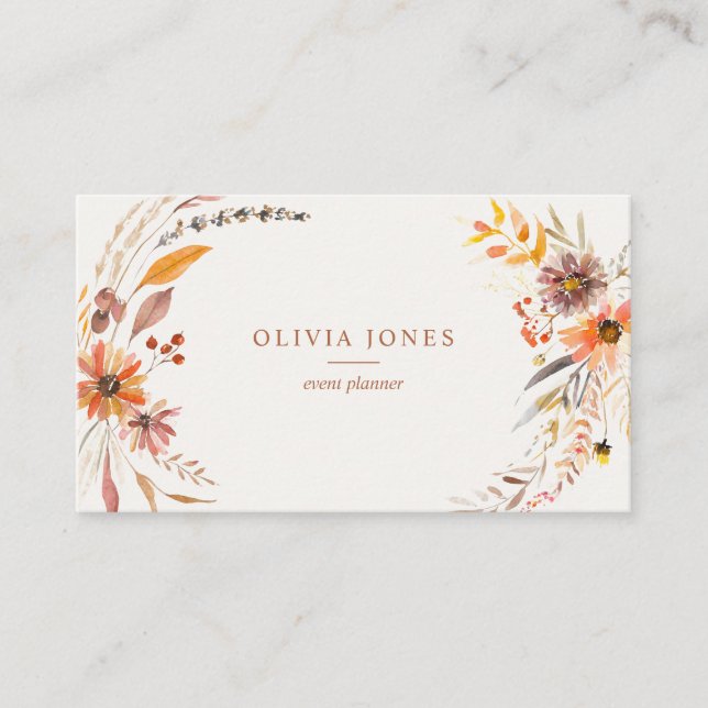 Tarjeta De Visita Boho Autumn Floral Business Card (Anverso)