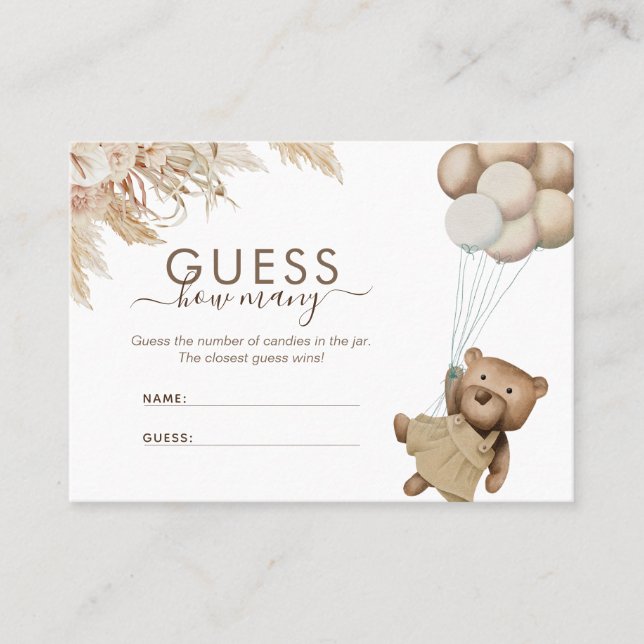 Tarjeta De Visita Boho Bear Adivina cuántos juegos de Baby Shower (Anverso)