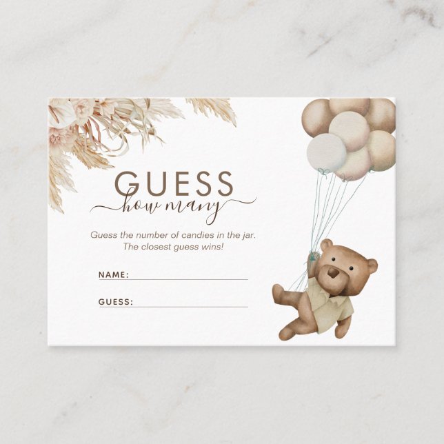 Tarjeta De Visita Boho Bear Adivina cuántos juegos de Baby Shower (Anverso)