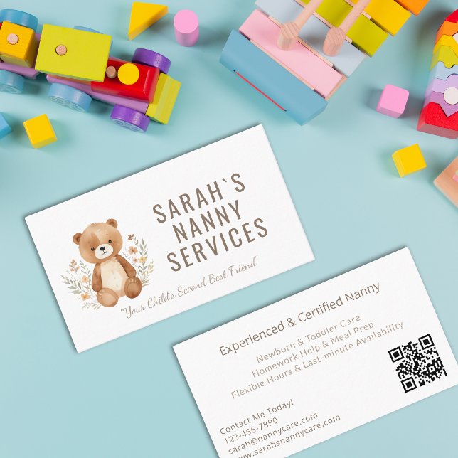 Tarjeta De Visita Boho Bear Nanny Babysitter Guardería infantil (Boho Bear Nanny Babysitter Childcare Business Card)