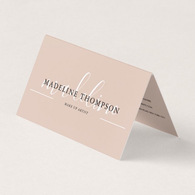 Tarjeta De Visita Boho Beige Calligraphy Script QR code Folded (Anverso)