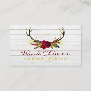 Tarjeta De Visita Boho Blooms Antlers Chime Viento Hecho A Mano