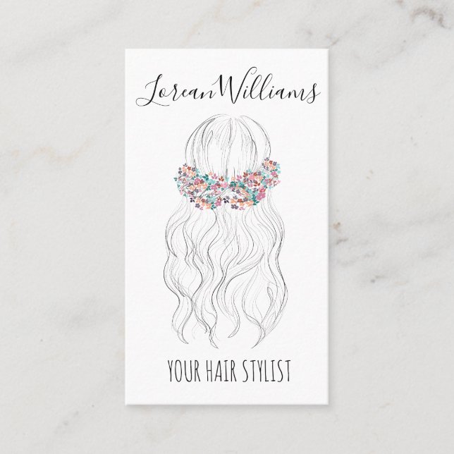 Tarjeta De Visita Boho Boda Hair Hairdresser Floral Romantic (Anverso)