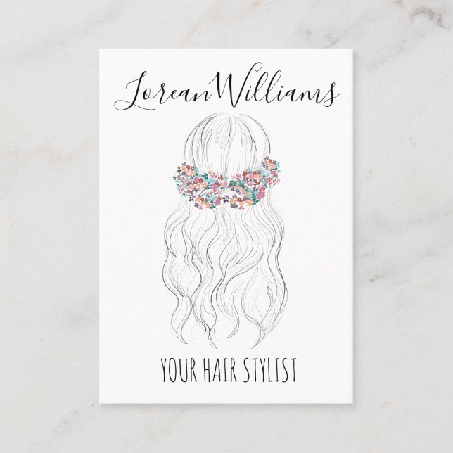 Tarjeta De Visita Boho Boda Hair Hairdresser Floral Romantic (Anverso)