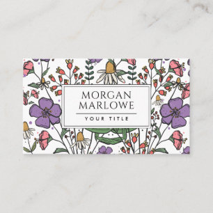 Tarjeta De Visita Boho Botánico Floral de Flores Silvestres 