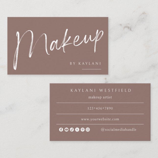 Tarjeta De Visita Boho Brushed Makeup Business Card Beauty Artist (Anverso / Reverso)