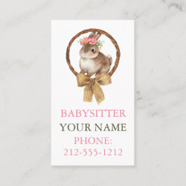 Tarjeta De Visita BOHO Bunny Coquette Bow Babysitter Business Cards