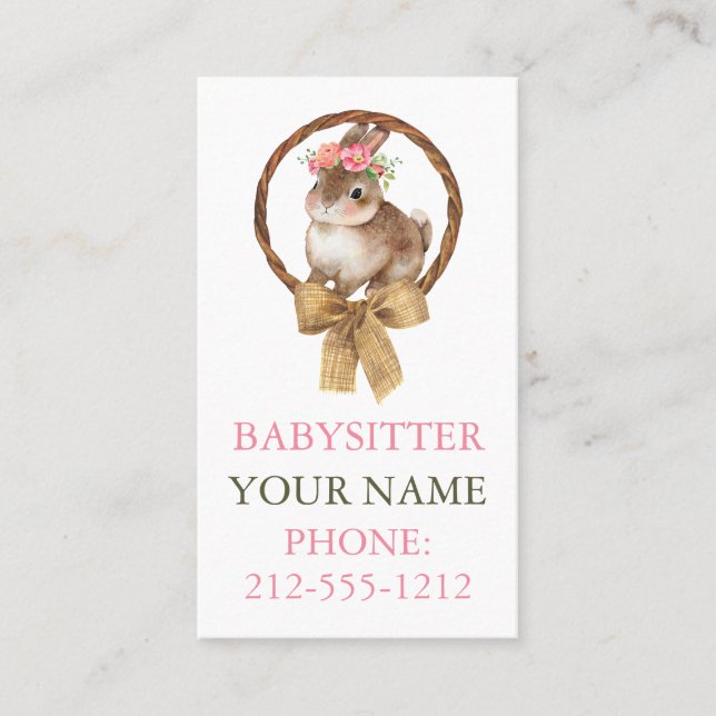 Tarjeta De Visita BOHO Bunny Coquette Bow Babysitter Business Cards (Anverso)