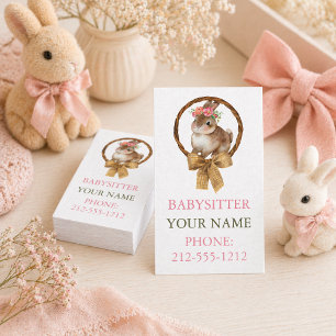 Tarjeta De Visita BOHO Bunny Coquette Bow Babysitter Business Cards
