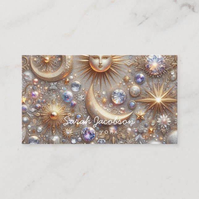 Tarjeta De Visita Boho Celestial Business Card – Cosmic Night Sky (Anverso)