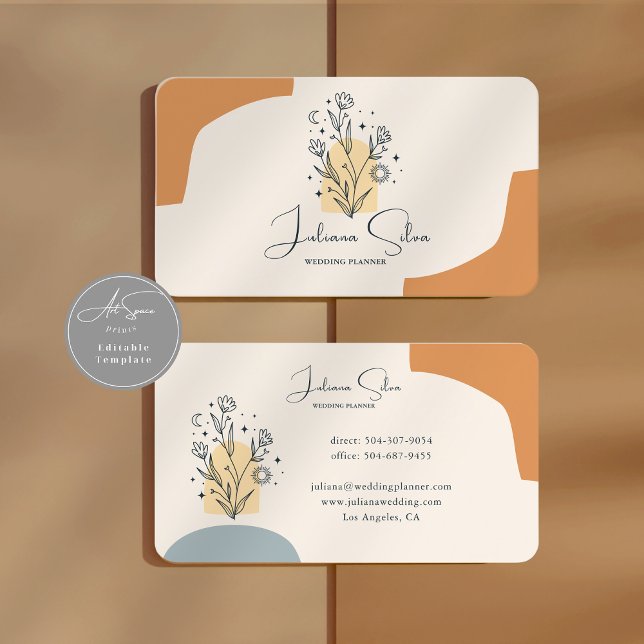 Tarjeta De Visita Boho Celestial Terracota Minimalista (Subido por el creador)