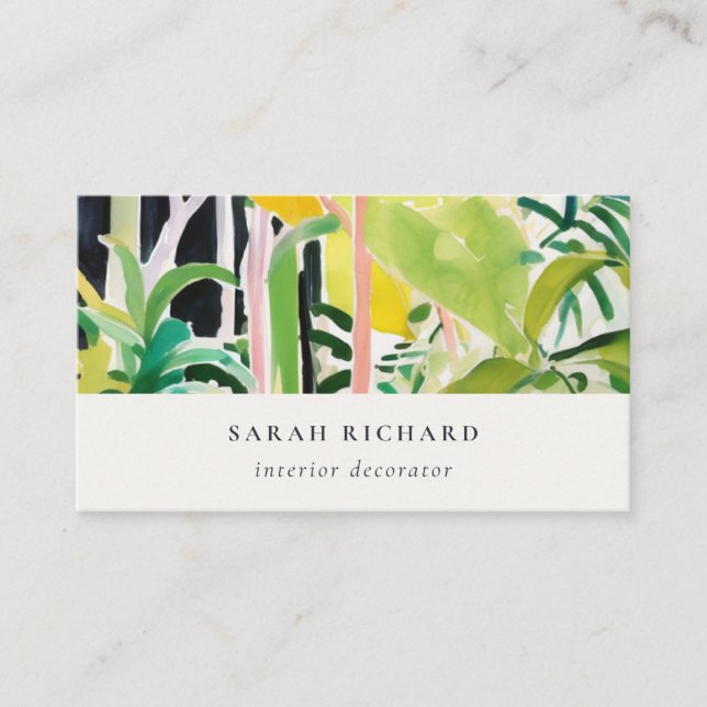 Tarjeta De Visita Boho Chic Green Tropical Leafy Foliage Botanical (Anverso)