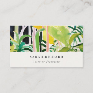 Tarjeta De Visita Boho Chic Verde Follaje Tropical Frondoso Botánico