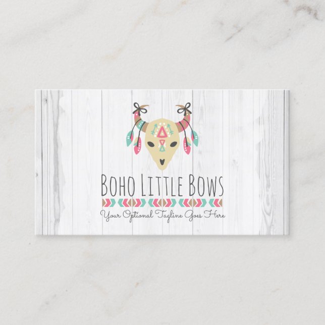 Tarjeta De Visita Boho Cow Skull Con Bows Cute Y Rustic Boutique (Anverso)