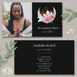 Tarjeta De Visita Boho Crescent Crystals Moon Feathers Flowers Photo