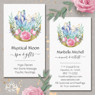 Tarjeta De Visita Boho Crescent Moon Crystal Cluster Moda de rosas r