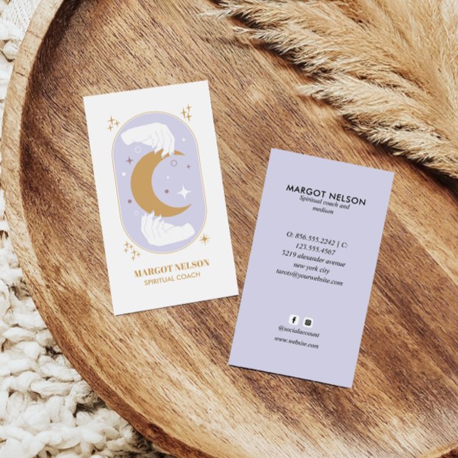 Tarjeta De Visita Boho Curando la Mano Celestial Luna Tarot Purple (Subido por el creador)