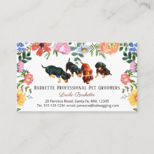 Tarjeta De Visita Boho Cute Dachshund Mascota Grooming Wildflowers